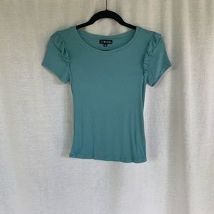 Teal Timing T-Shirt with Ruffled Shoulders